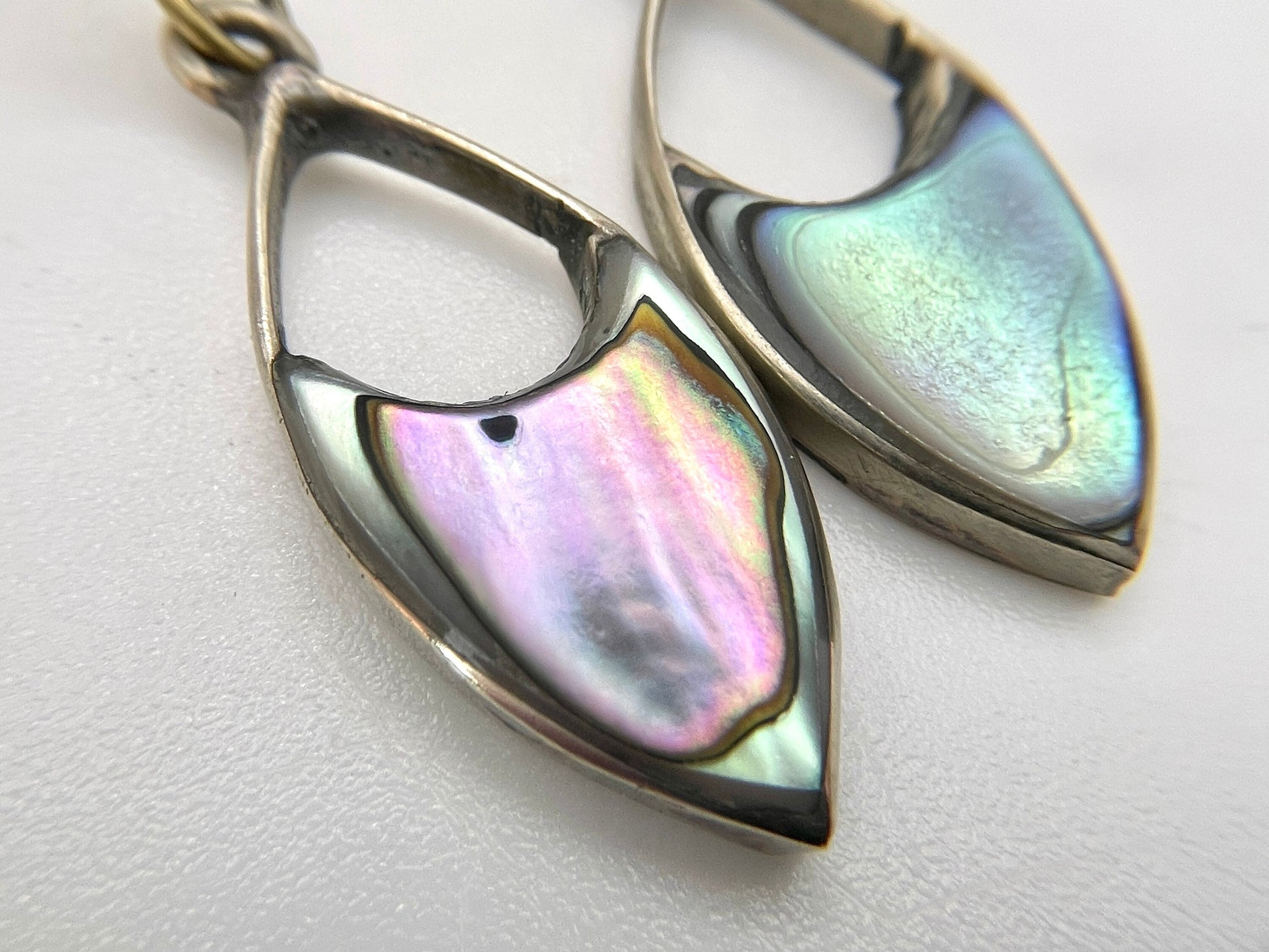 Mexico Alpaca Abalone Shell Drop Earrings - Silver Tone / Vintage / Mexican / Mid-Century