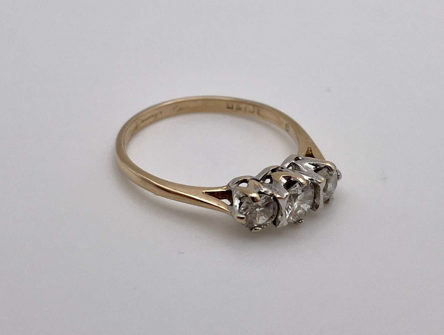 Vintage 9ct Gold and Cubic Zirconia Three Stone Ring - 9K / Engagement Ring / Gift / White Stone / UK Size - M 1/2 / US Size - 6 1/2