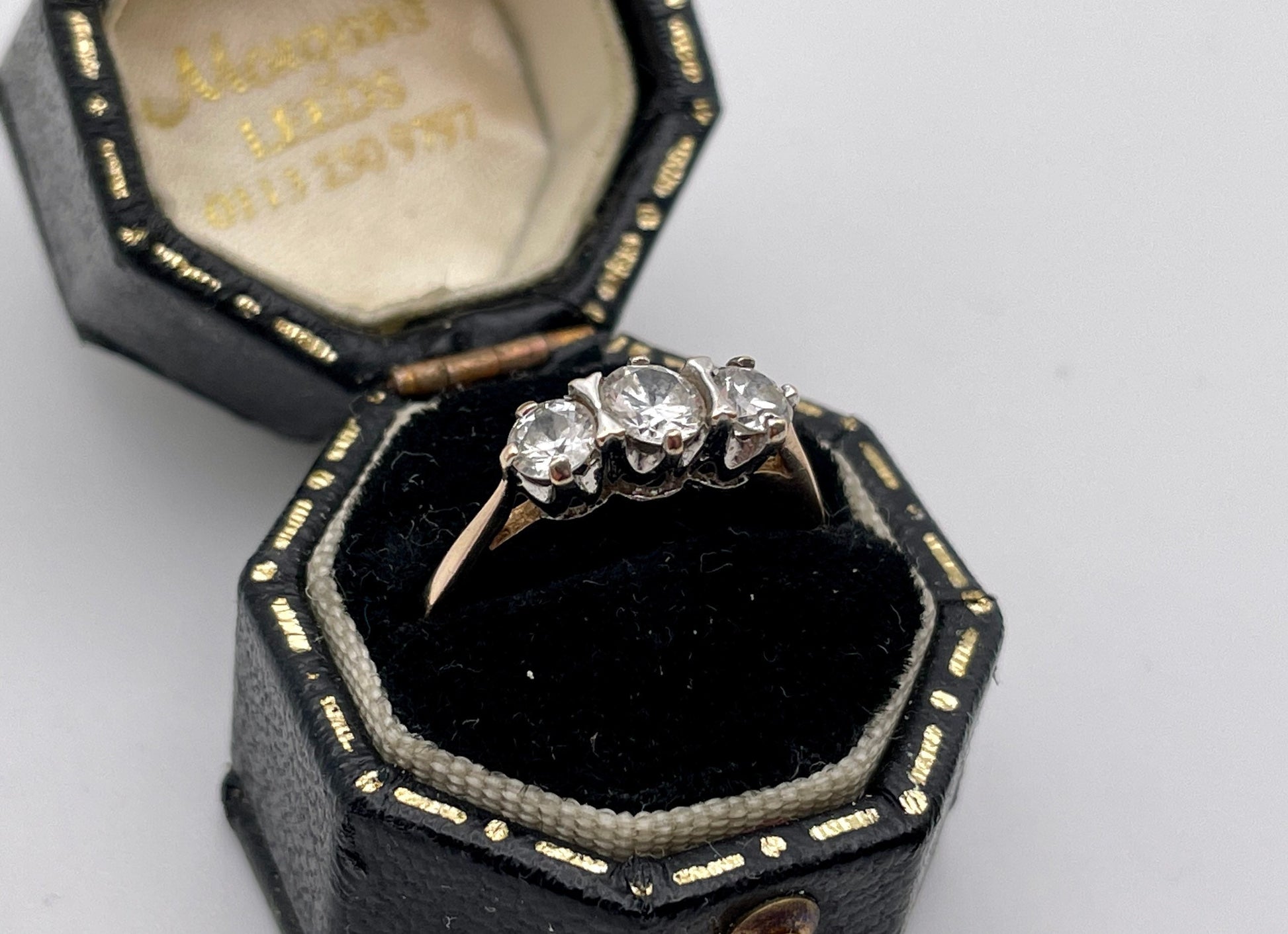 Vintage 9ct Gold and Cubic Zirconia Three Stone Ring - 9K / Engagement Ring / Gift / White Stone / UK Size - M 1/2 / US Size - 6 1/2