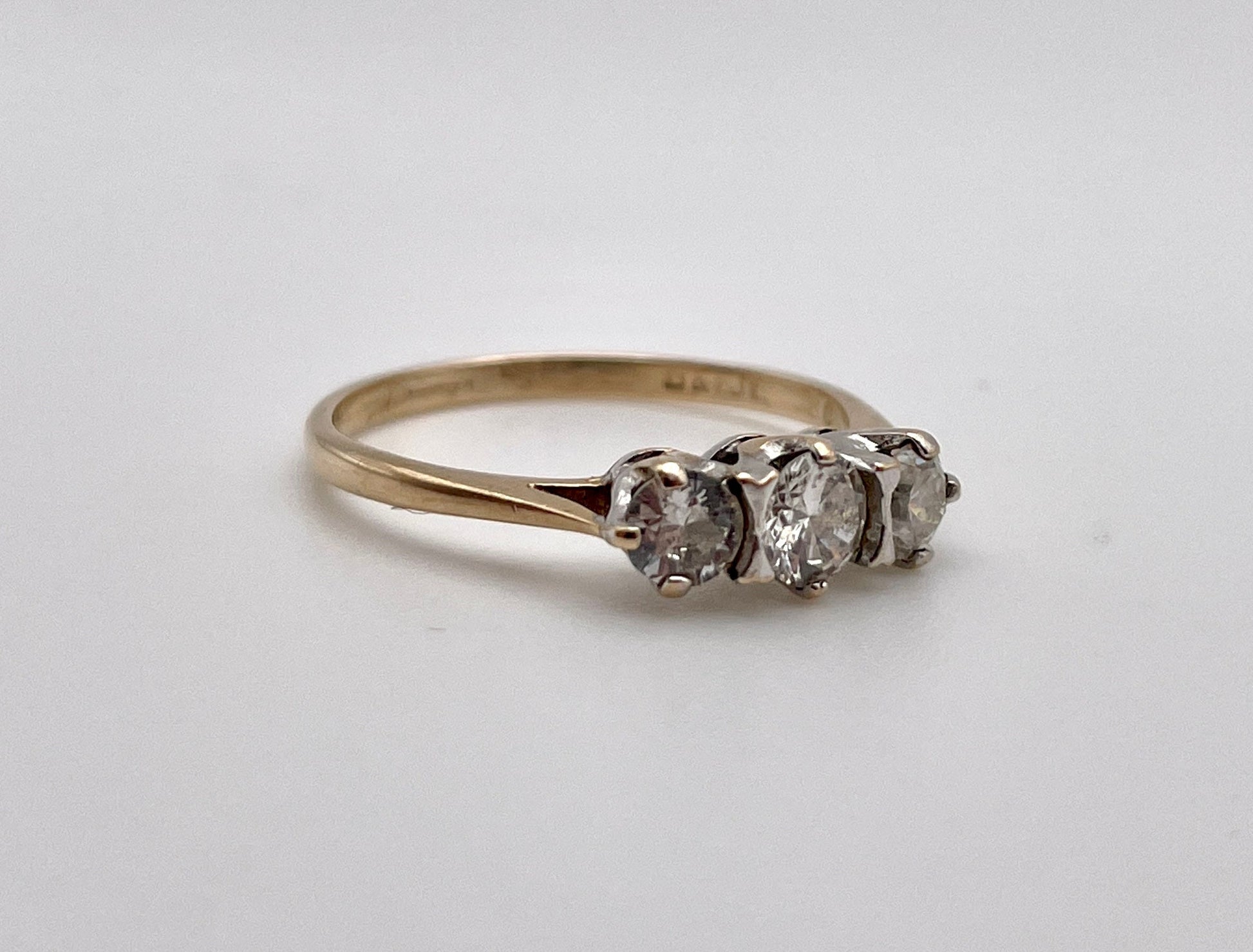 Vintage 9ct Gold and Cubic Zirconia Three Stone Ring - 9K / Engagement Ring / Gift / White Stone / UK Size - M 1/2 / US Size - 6 1/2