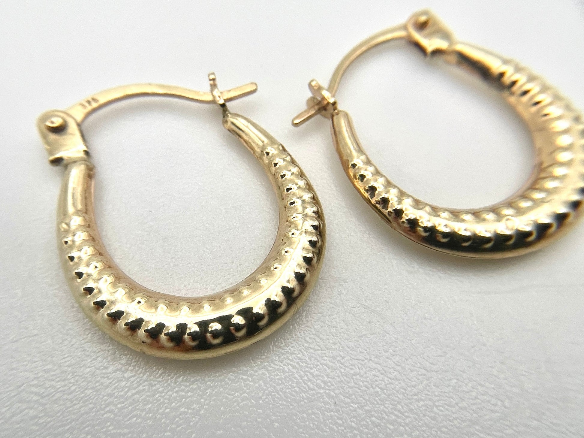 Vintage 9ct Gold Creole Hoop Earrings with Textured Hoop