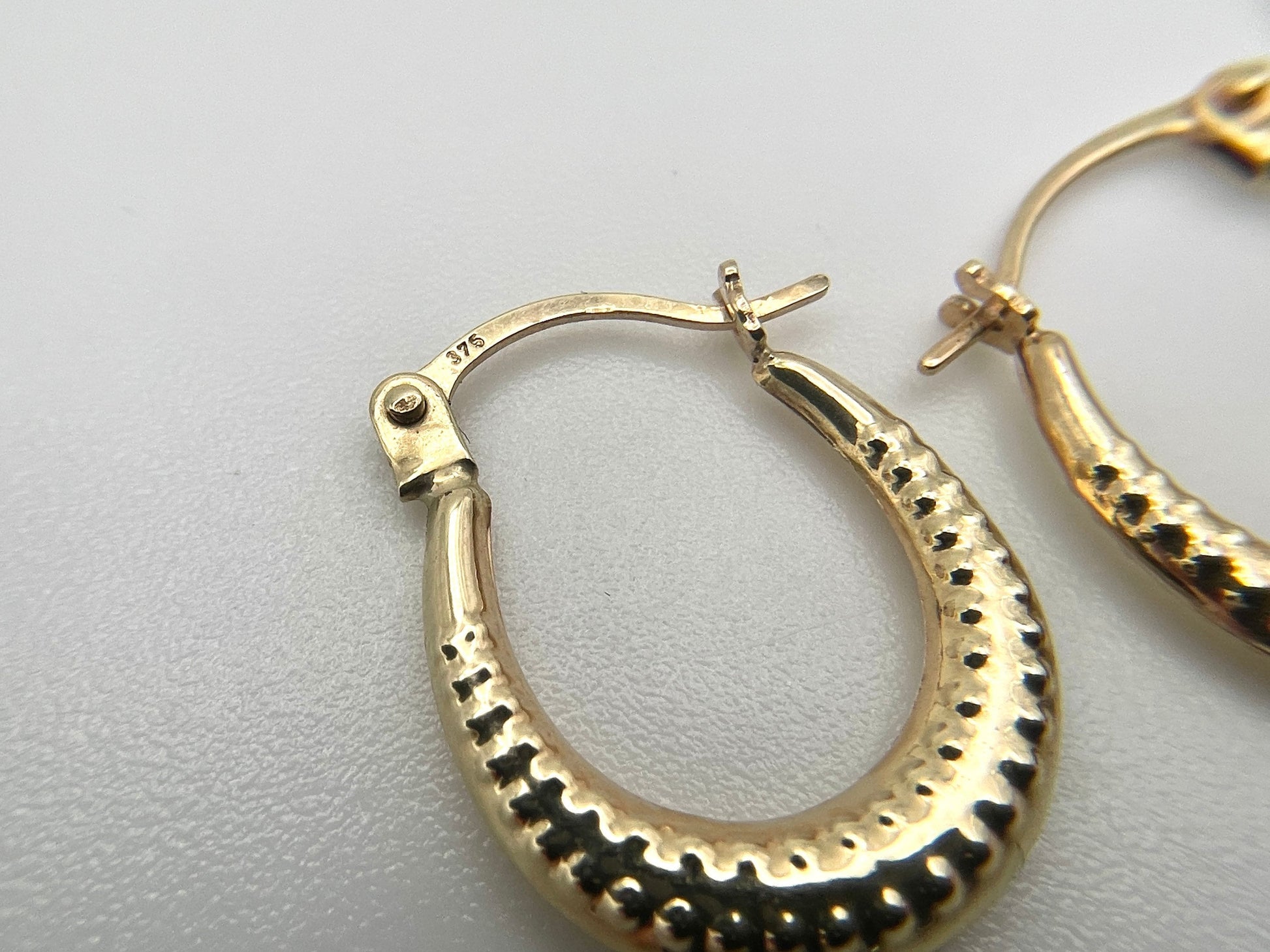 Vintage 9ct Gold Creole Hoop Earrings with Textured Hoop