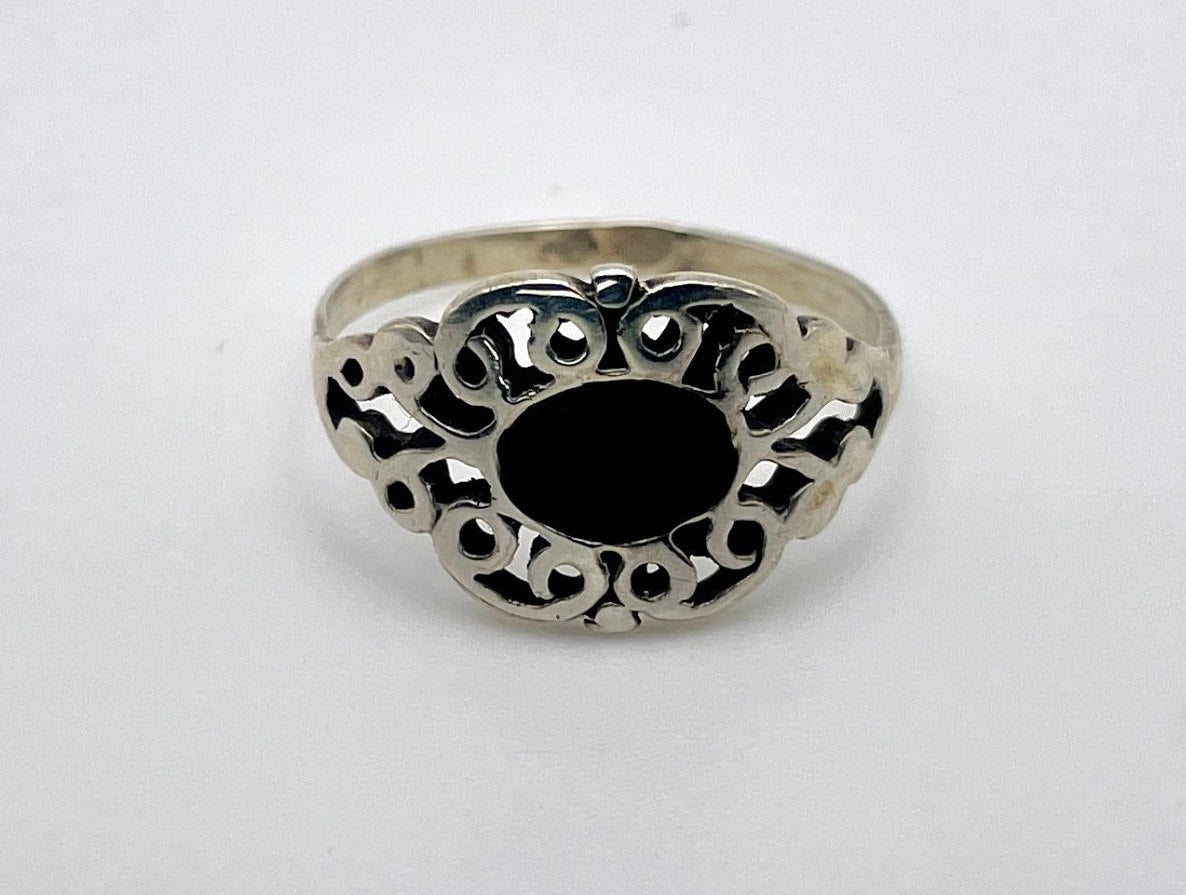 Vintage Silver and Onyx Signet Ring