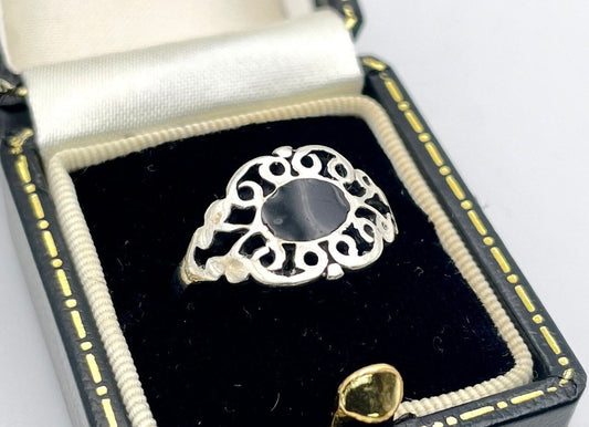 Vintage Silver and Onyx Signet Ring