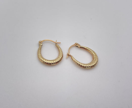 Vintage 9ct Gold Creole Hoop Earrings with Textured Hoop