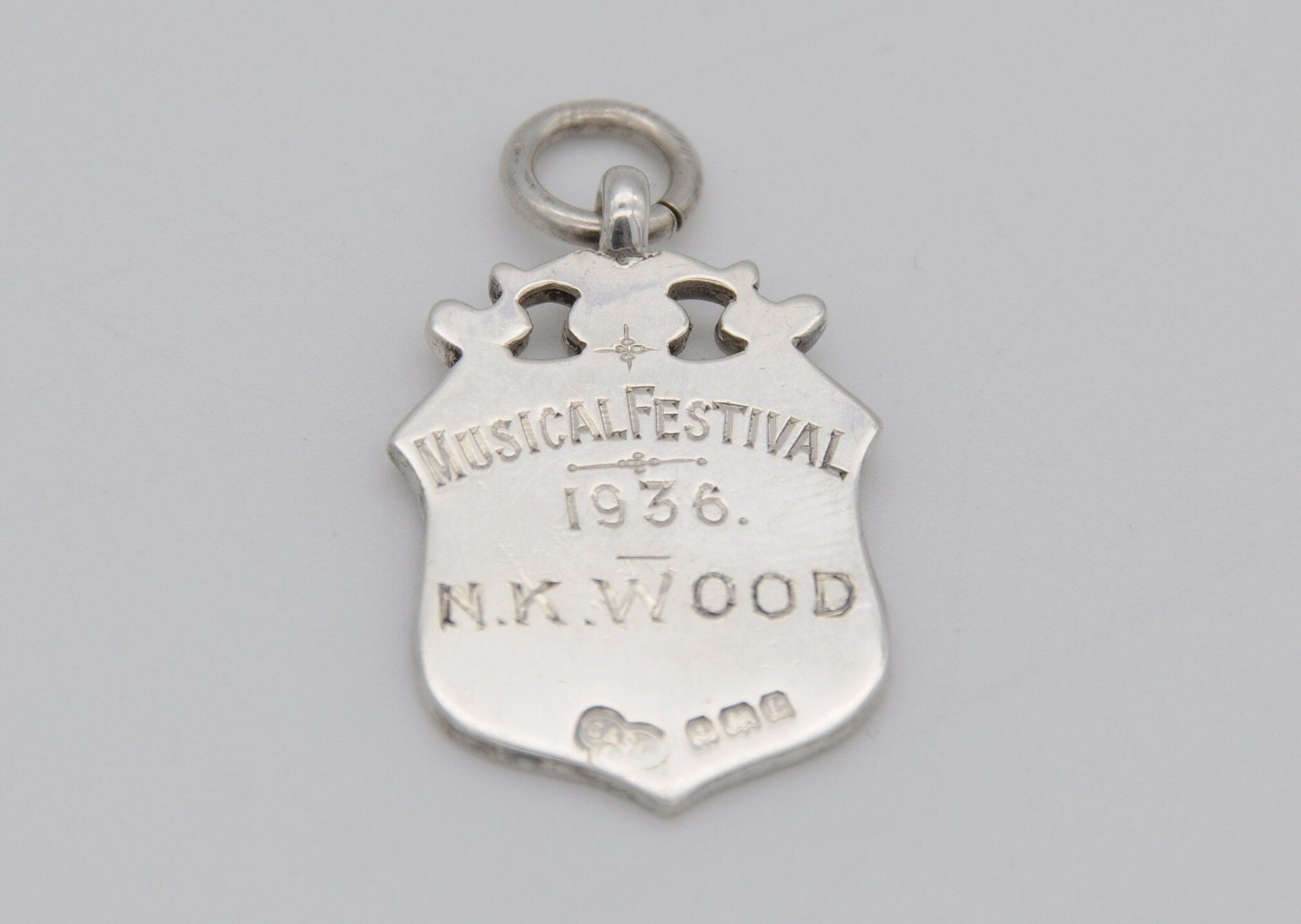 Vintage Sterling Silver Musical Festival Fob - GWR - S & E.U / Silver Shield Fob / Pocket Watch Fob / Medal / 1935 / 1936 / Hallmark