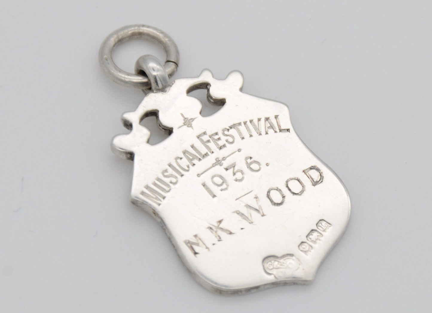 Vintage Sterling Silver Musical Festival Fob - GWR - S & E.U / Silver Shield Fob / Pocket Watch Fob / Medal / 1935 / 1936 / Hallmark