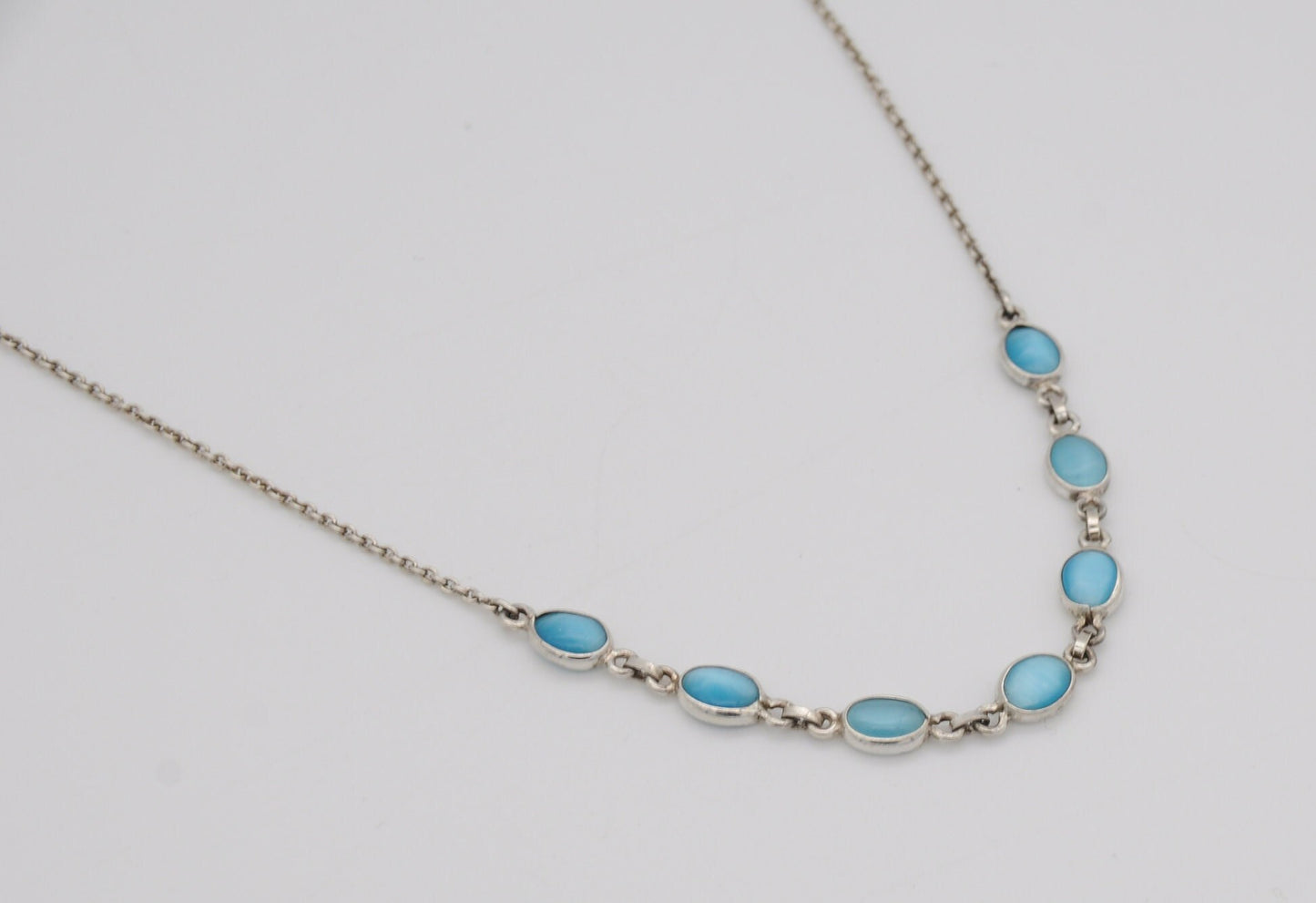 Sterling Silver and Blue Stone Half Riviere Necklace - 925 / Statement / Elegant / Chain / Spring Ring / Gift