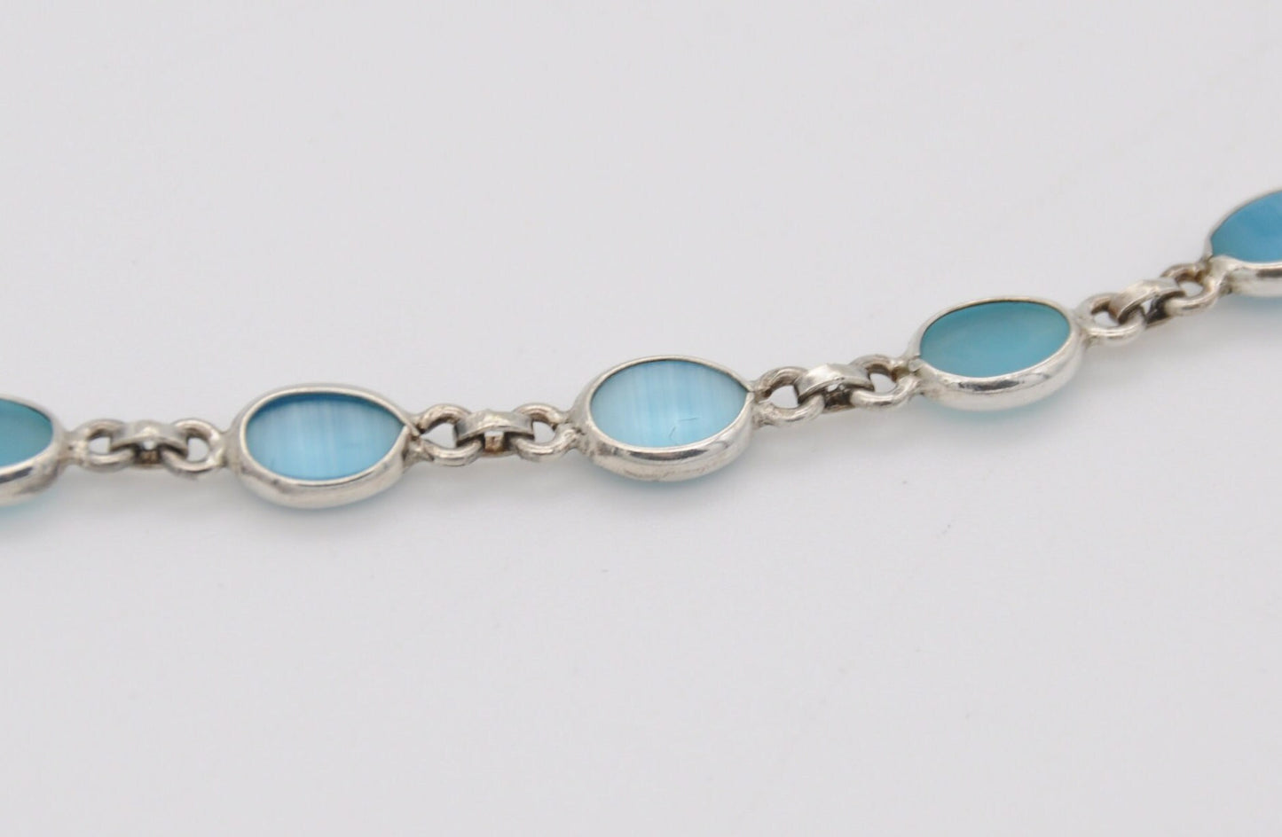 Sterling Silver and Blue Stone Half Riviere Necklace - 925 / Statement / Elegant / Chain / Spring Ring / Gift