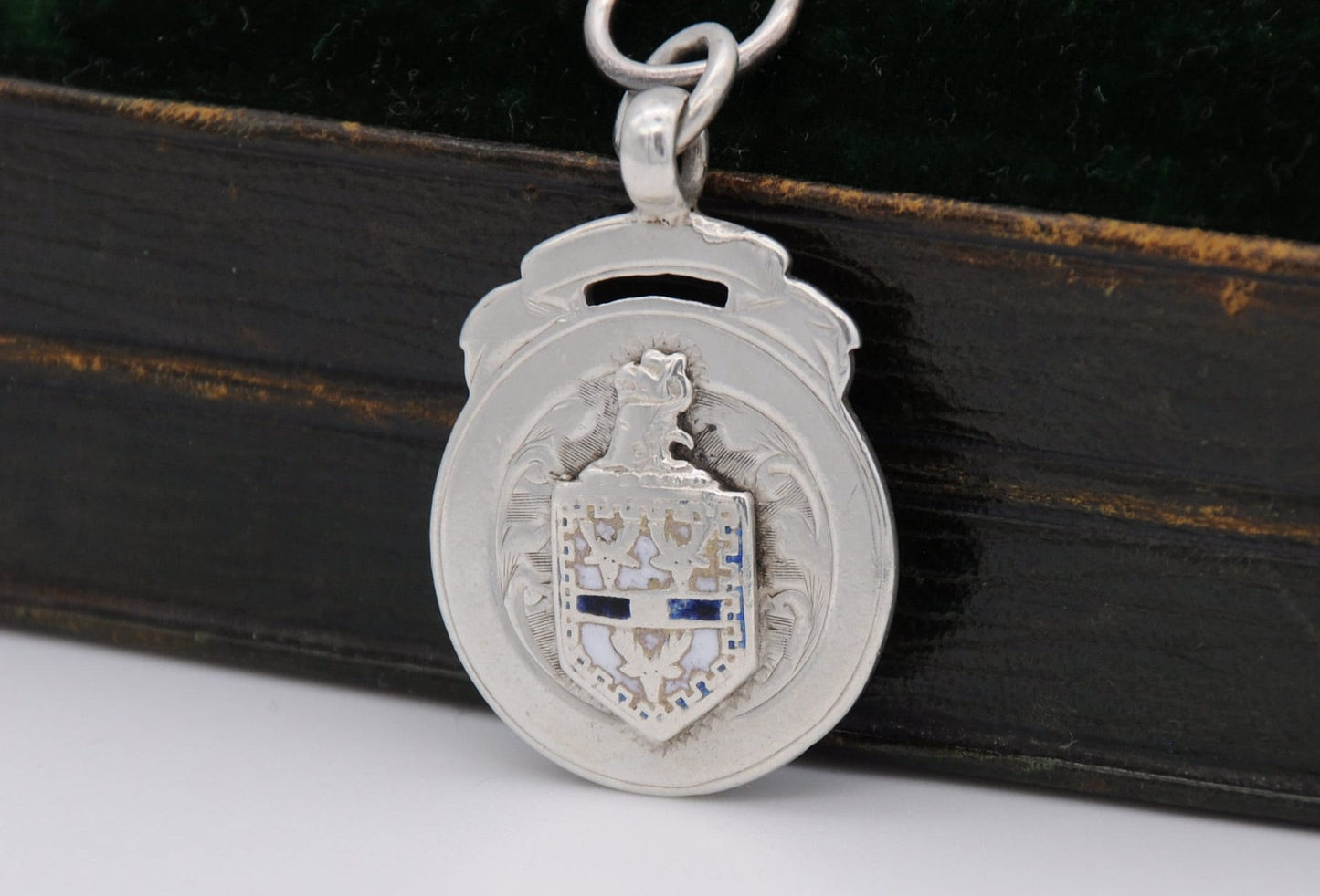 Antique Silver and Enamel Fob by J W Tiptaft & Son - Sterling Silver Shield Fob / Blue and White / Pocket Watch Fob / Medal / 1920s / 1923