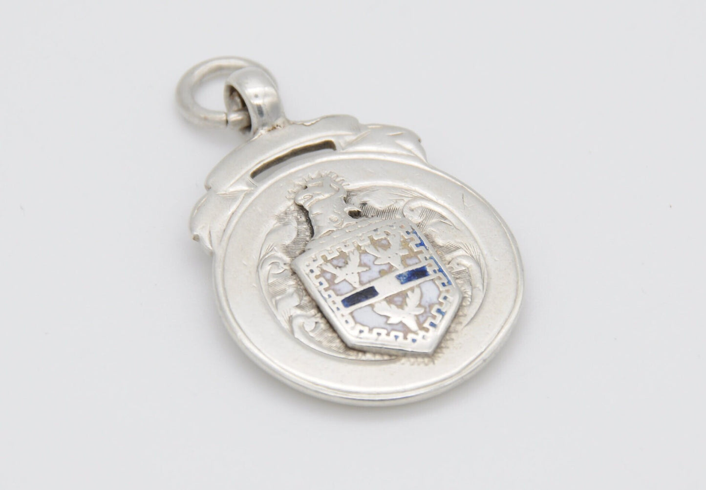 Antique Silver and Enamel Fob by J W Tiptaft & Son - Sterling Silver Shield Fob / Blue and White / Pocket Watch Fob / Medal / 1920s / 1923