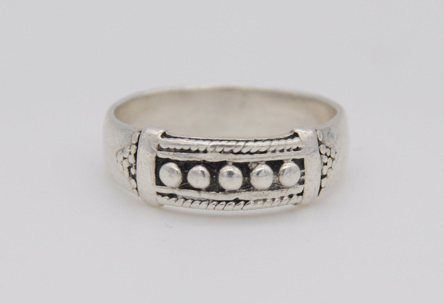 Vintage Silver Granulated Band Ring - 925 / Sterling Silver / Detailed / Brutalist / Modernist / Minimalist / UK Size - T / US Size - 9 3/4