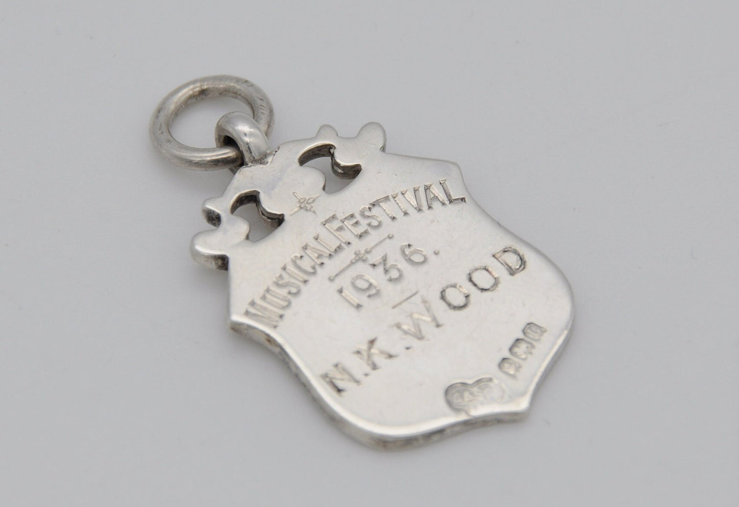 Vintage Sterling Silver Musical Festival Fob - GWR - S & E.U / Silver Shield Fob / Pocket Watch Fob / Medal / 1935 / 1936 / Hallmark