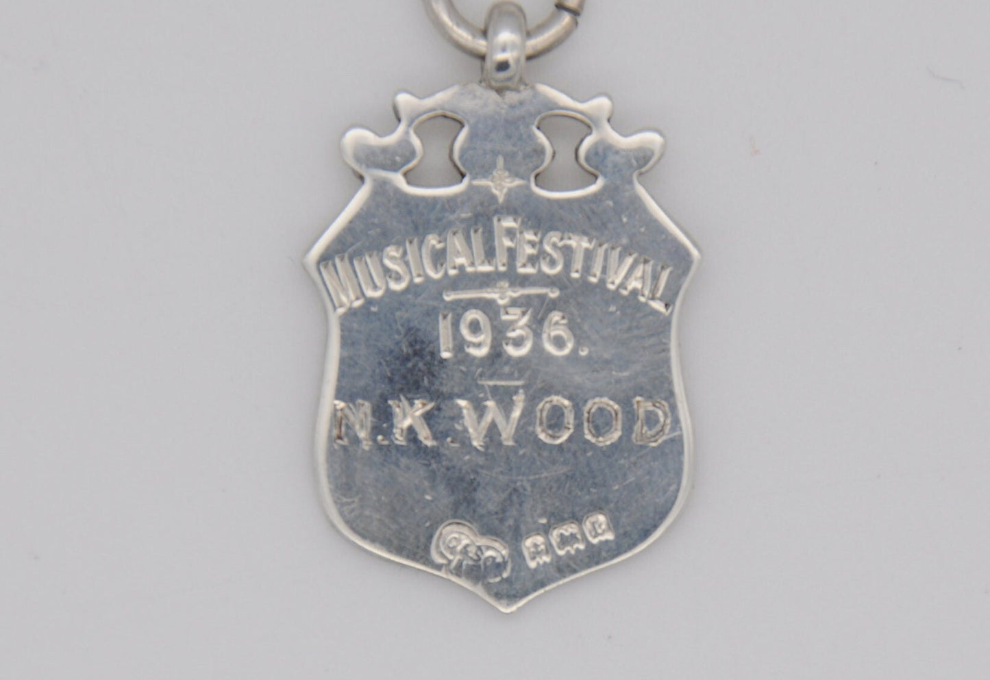 Vintage Sterling Silver Musical Festival Fob - GWR - S & E.U / Silver Shield Fob / Pocket Watch Fob / Medal / 1935 / 1936 / Hallmark