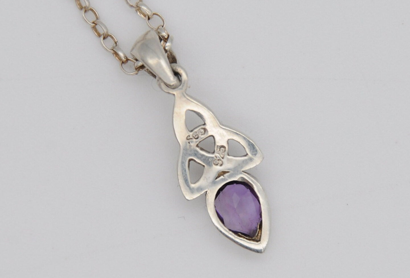 Silver and Amethyst Celtic Triquetra Pendant / Necklace - Sterling Silver / Purple Stone / Eternal Life / Spiritual / Silver Chain / Magic