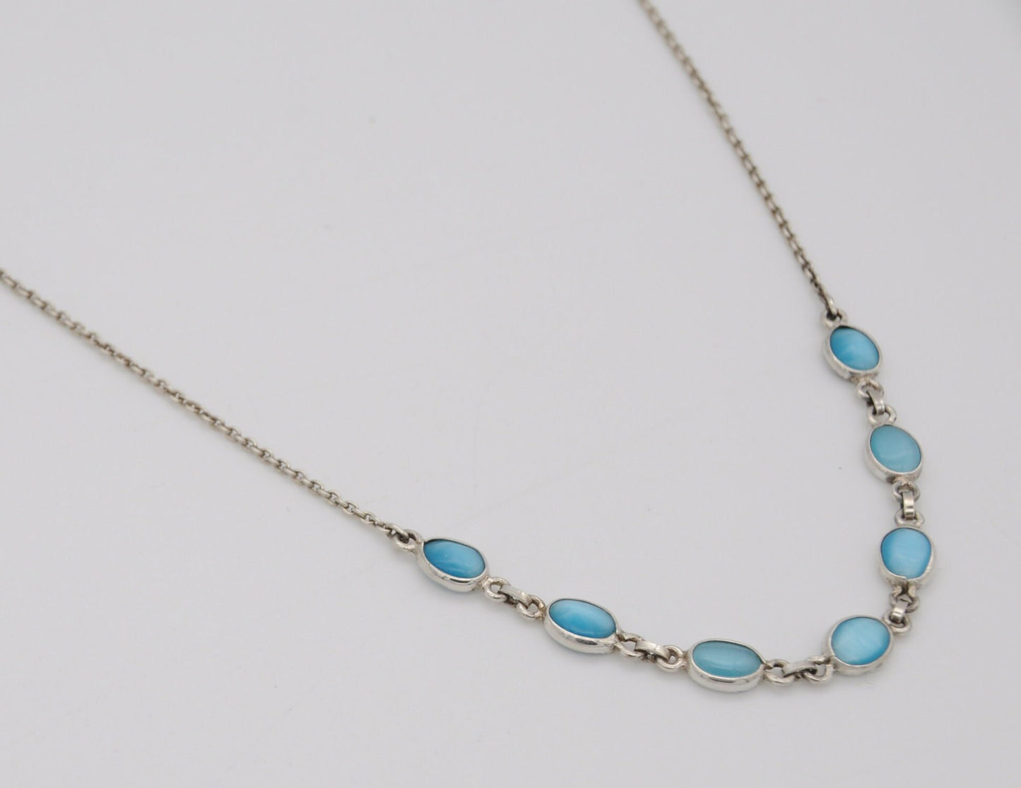 Sterling Silver and Blue Stone Half Riviere Necklace - 925 / Statement / Elegant / Chain / Spring Ring / Gift