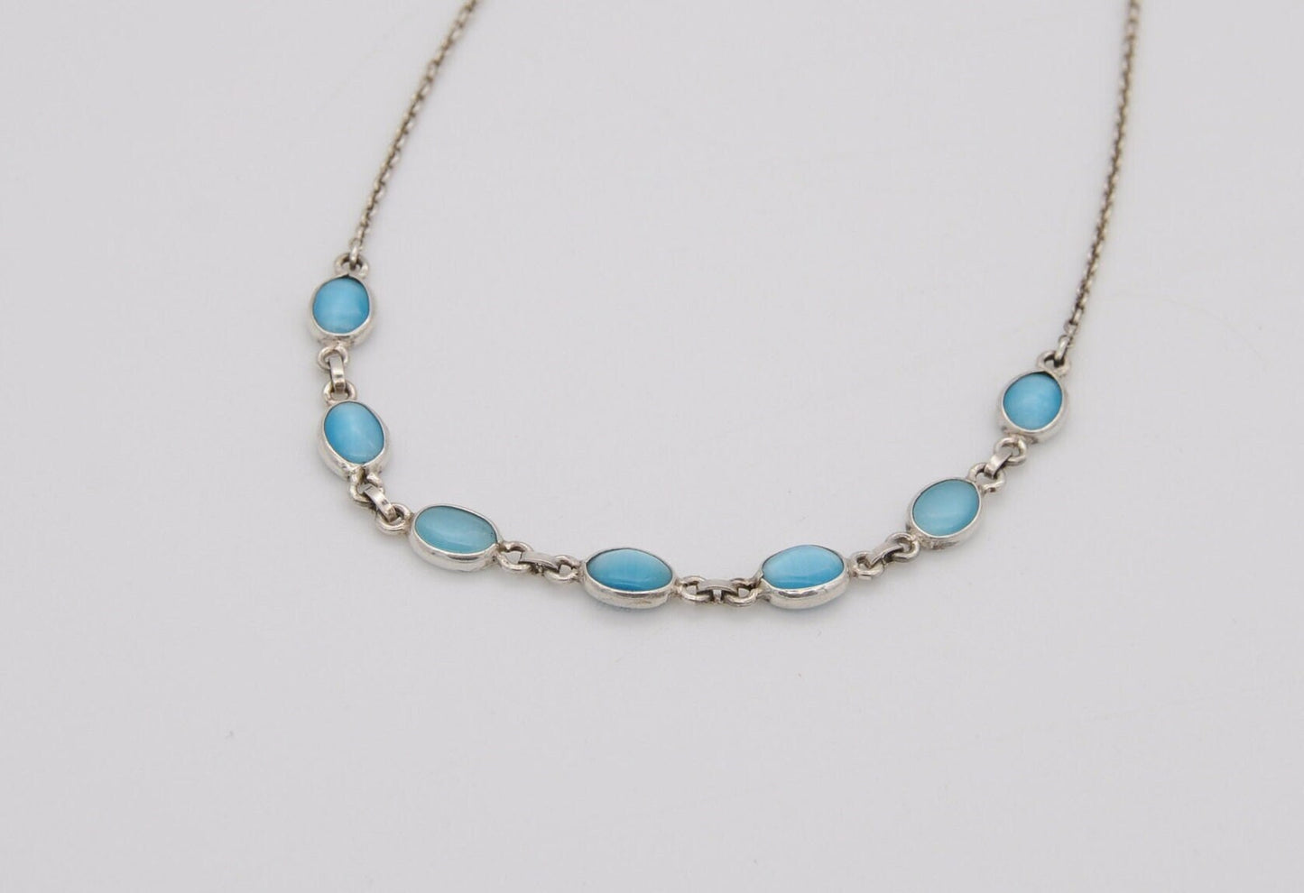 Sterling Silver and Blue Stone Half Riviere Necklace - 925 / Statement / Elegant / Chain / Spring Ring / Gift