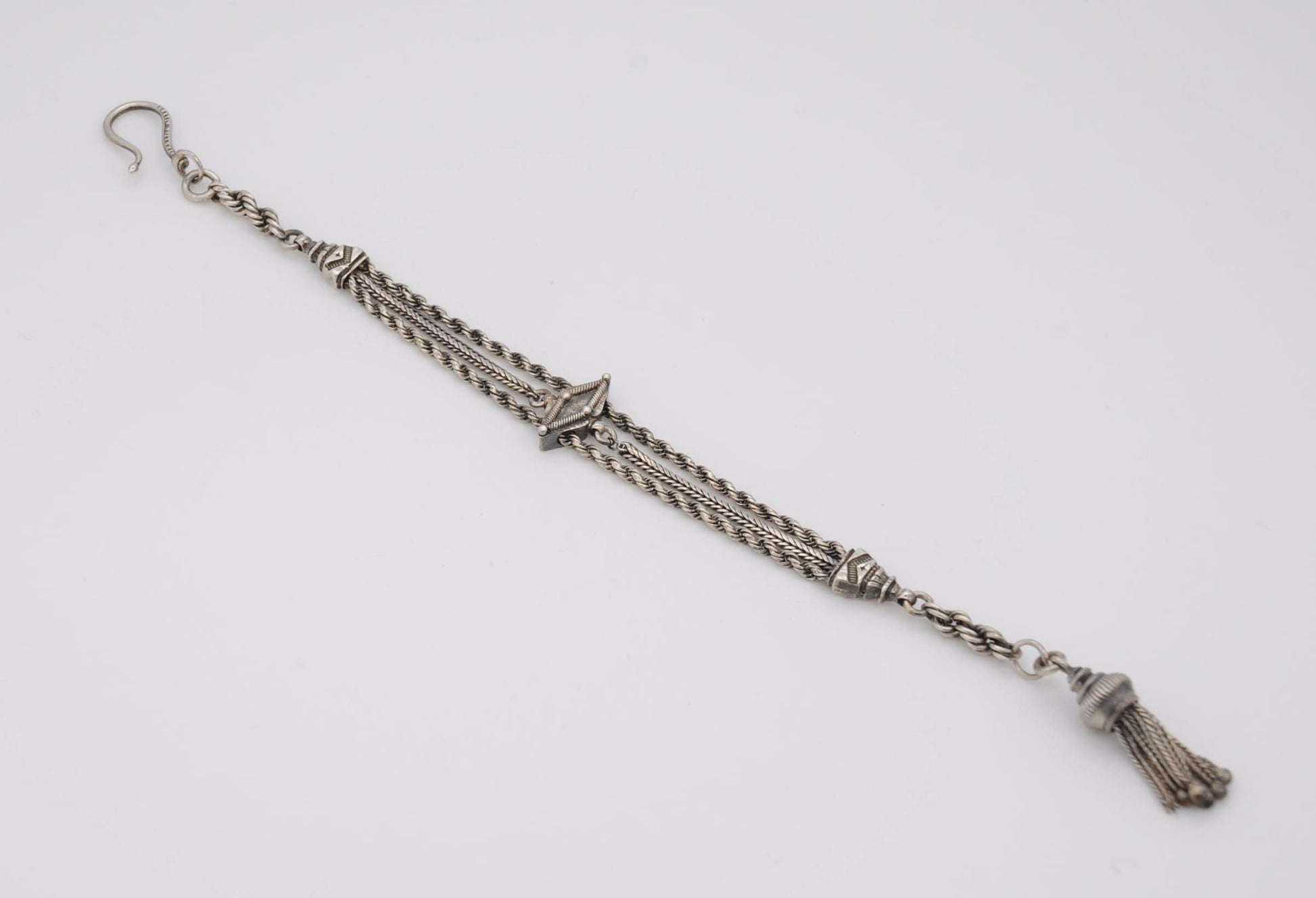 Victorian Sterling Silver Albertina Chain - Antique / Bracelet / 925 / Swirling / Patterned / Detailed