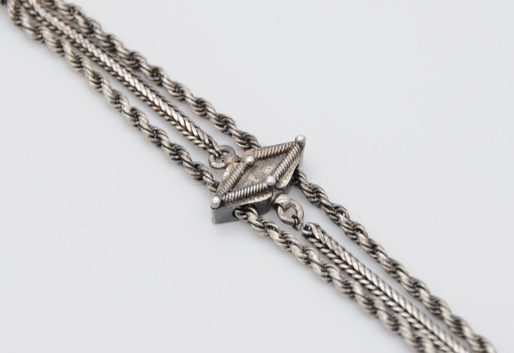Victorian Sterling Silver Albertina Chain - Antique / Bracelet / 925 / Swirling / Patterned / Detailed