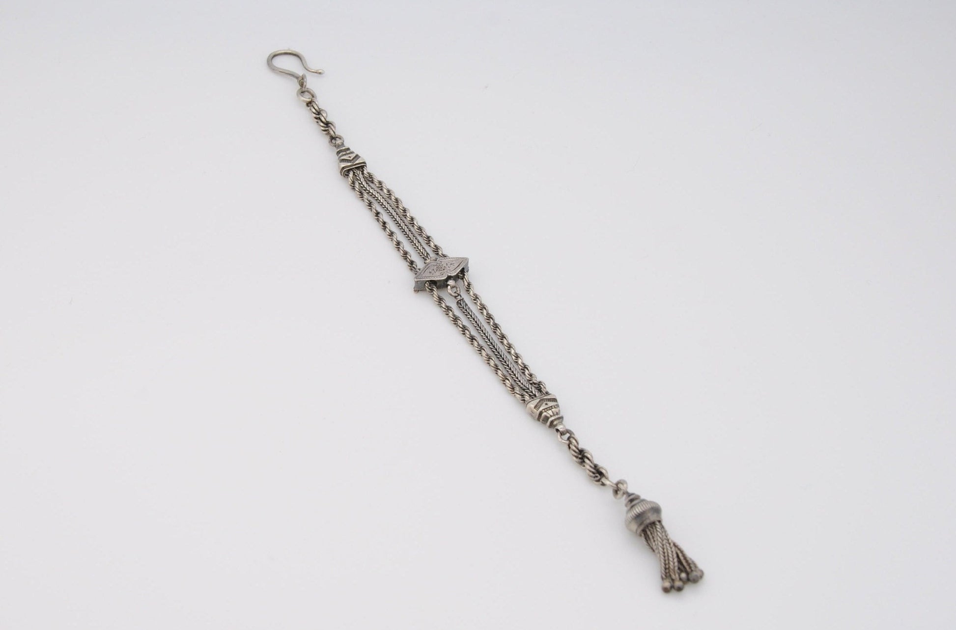 Victorian Sterling Silver Albertina Chain - Antique / Bracelet / 925 / Swirling / Patterned / Detailed