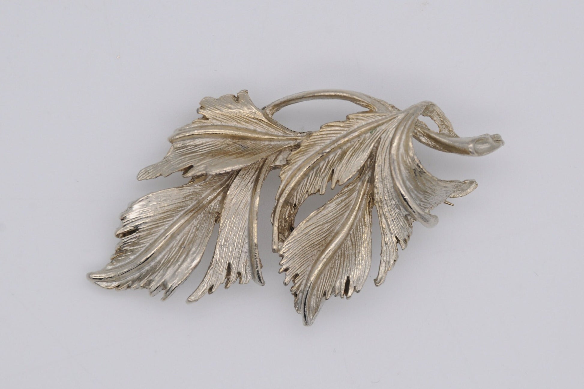 Vintage DuBarry F.A. Silver Tone Leaf Brooch - Leaves / Detailed / Branded / Signed / Mid-Century / Pin / Floral