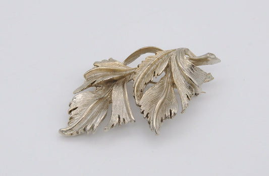 Vintage DuBarry F.A. Silver Tone Leaf Brooch - Leaves / Detailed / Branded / Signed / Mid-Century / Pin / Floral