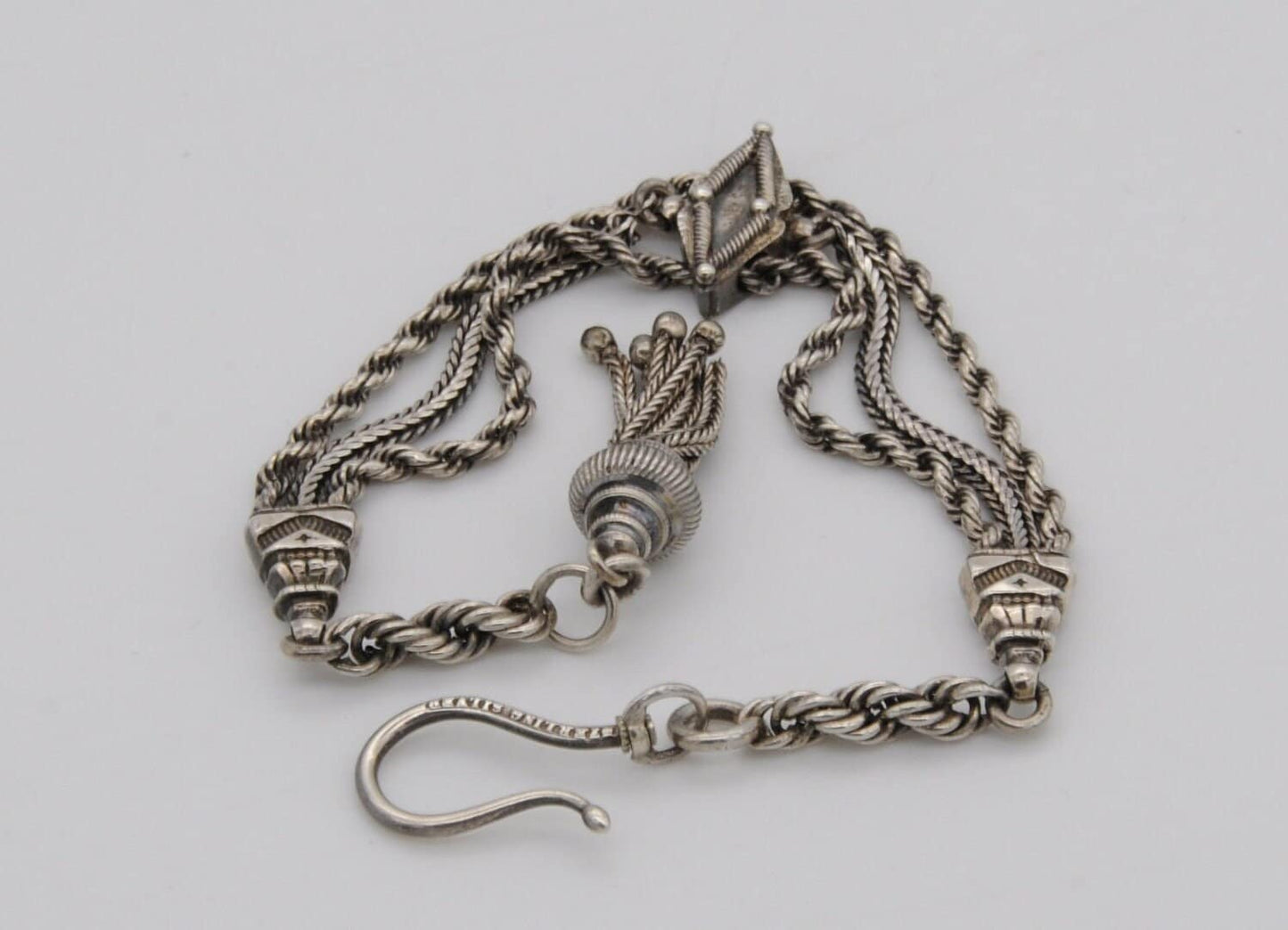Victorian Sterling Silver Albertina Chain - Antique / Bracelet / 925 / Swirling / Patterned / Detailed