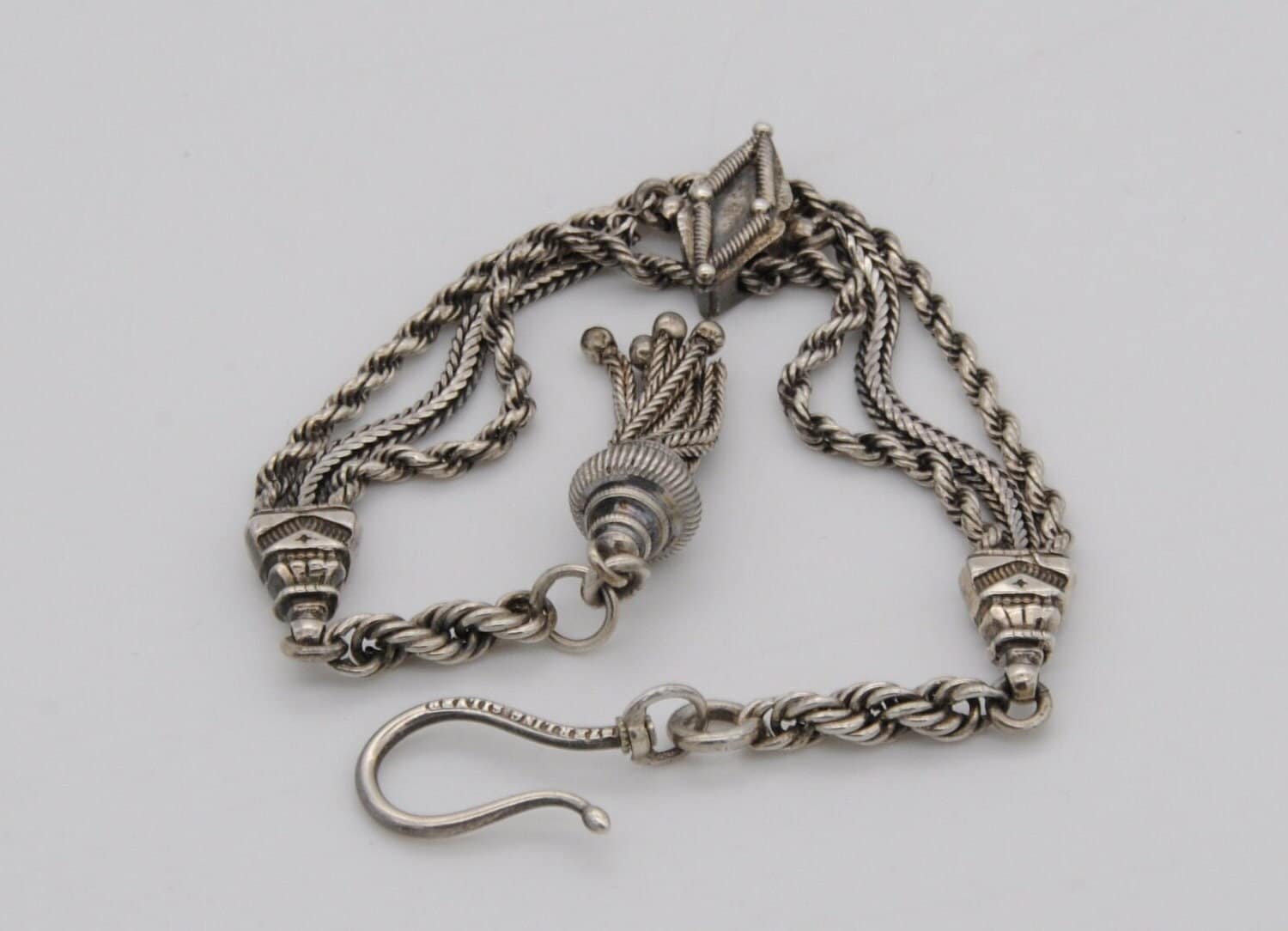 Victorian Sterling Silver Albertina Chain - Antique / Bracelet / 925 / Swirling / Patterned / Detailed