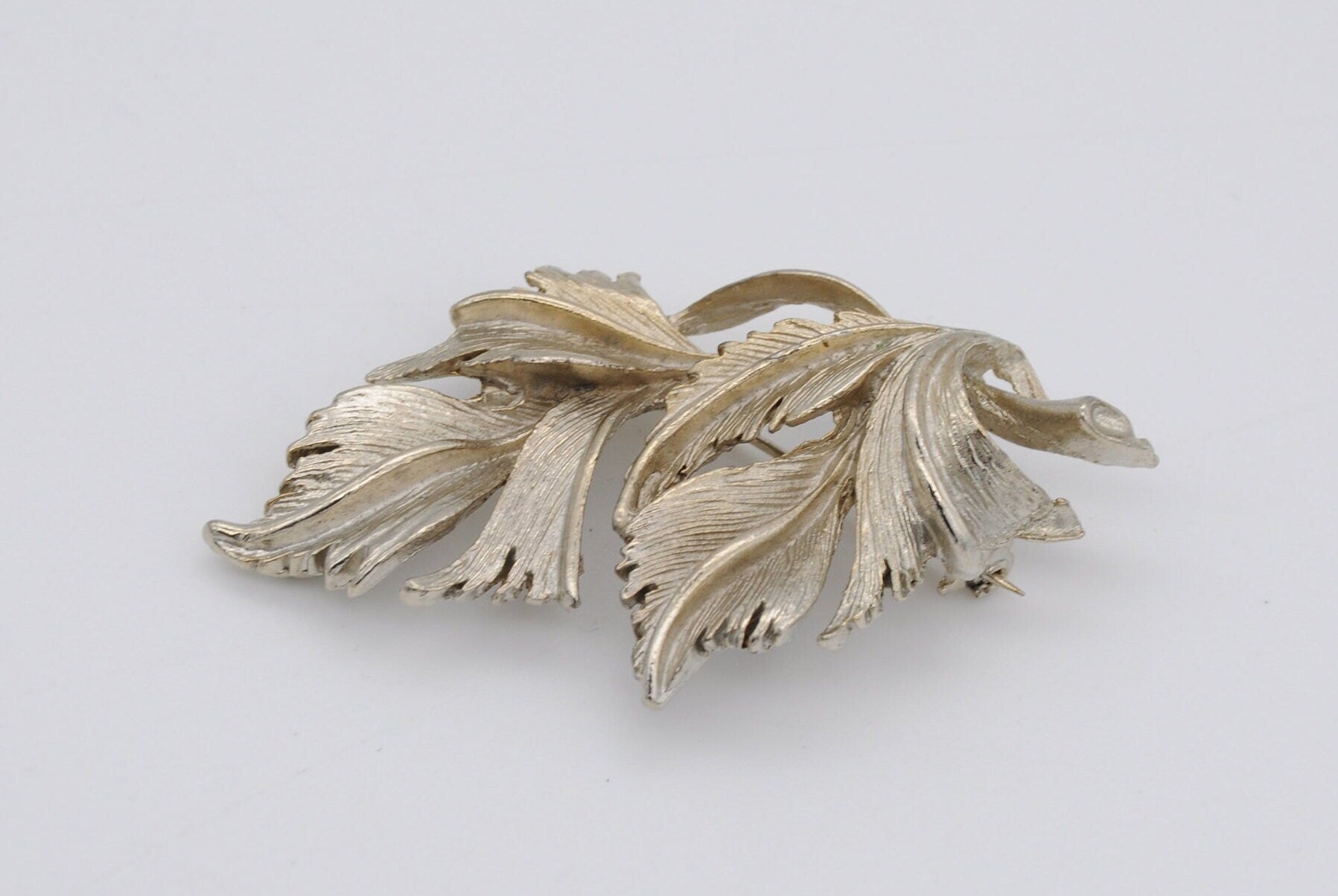 Vintage DuBarry F.A. Silver Tone Leaf Brooch - Leaves / Detailed / Branded / Signed / Mid-Century / Pin / Floral