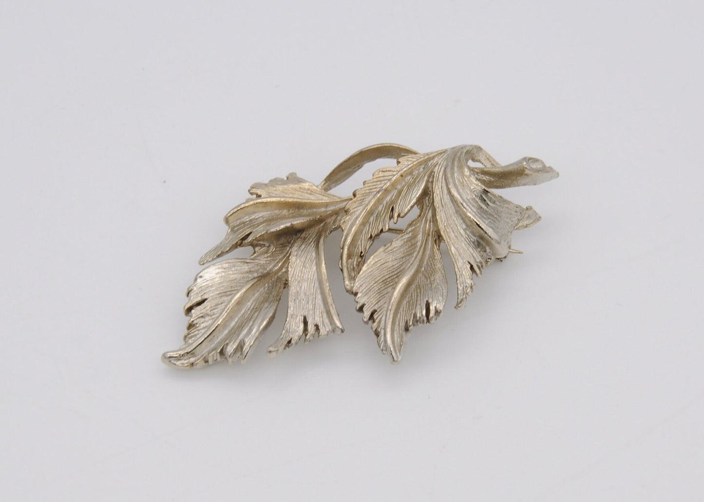 Vintage DuBarry F.A. Silver Tone Leaf Brooch - Leaves / Detailed / Branded / Signed / Mid-Century / Pin / Floral