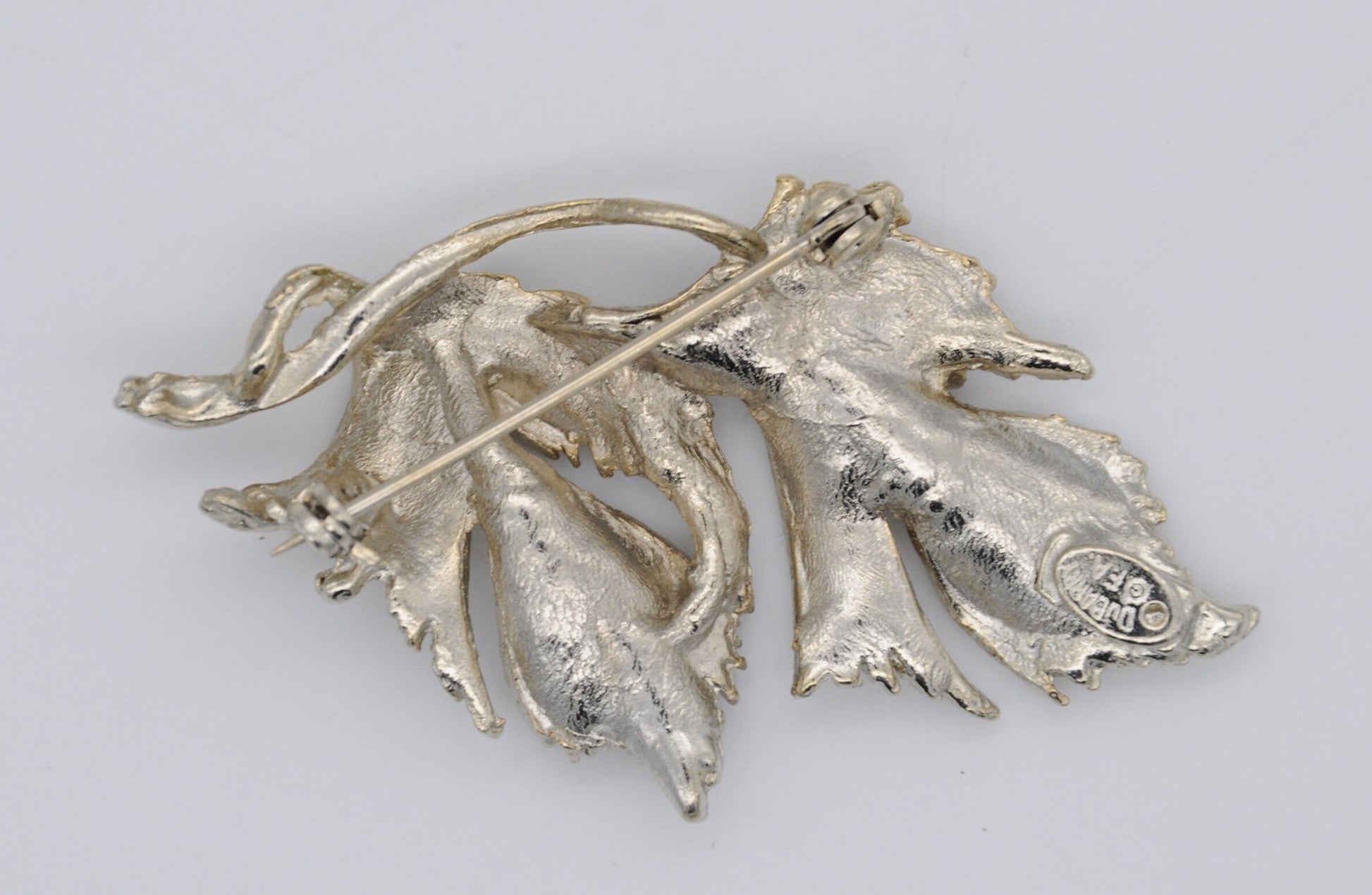 Vintage DuBarry F.A. Silver Tone Leaf Brooch - Leaves / Detailed / Branded / Signed / Mid-Century / Pin / Floral