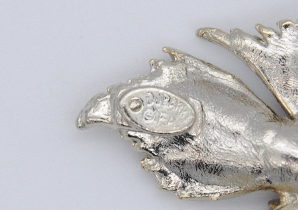 Vintage DuBarry F.A. Silver Tone Leaf Brooch - Leaves / Detailed / Branded / Signed / Mid-Century / Pin / Floral