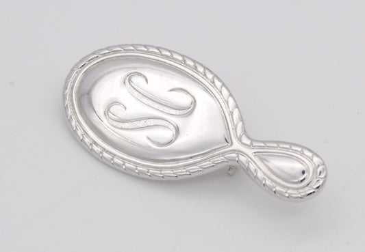 Vintage Sarah Coventry Silver Tone Hand Mirror Brooch - Mid-Century / Stylised / Branded / Sarah Cov / Signed / 70s / Pin