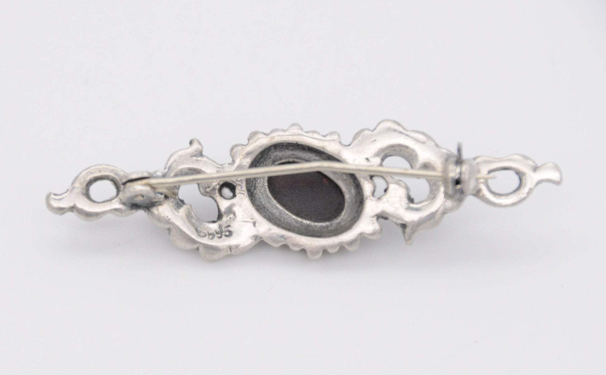 Vintage Sterling Silver Bar Brooch - Ornate / Floral / 925 / Sterling Silver / Faceted / Swirling / Detailed