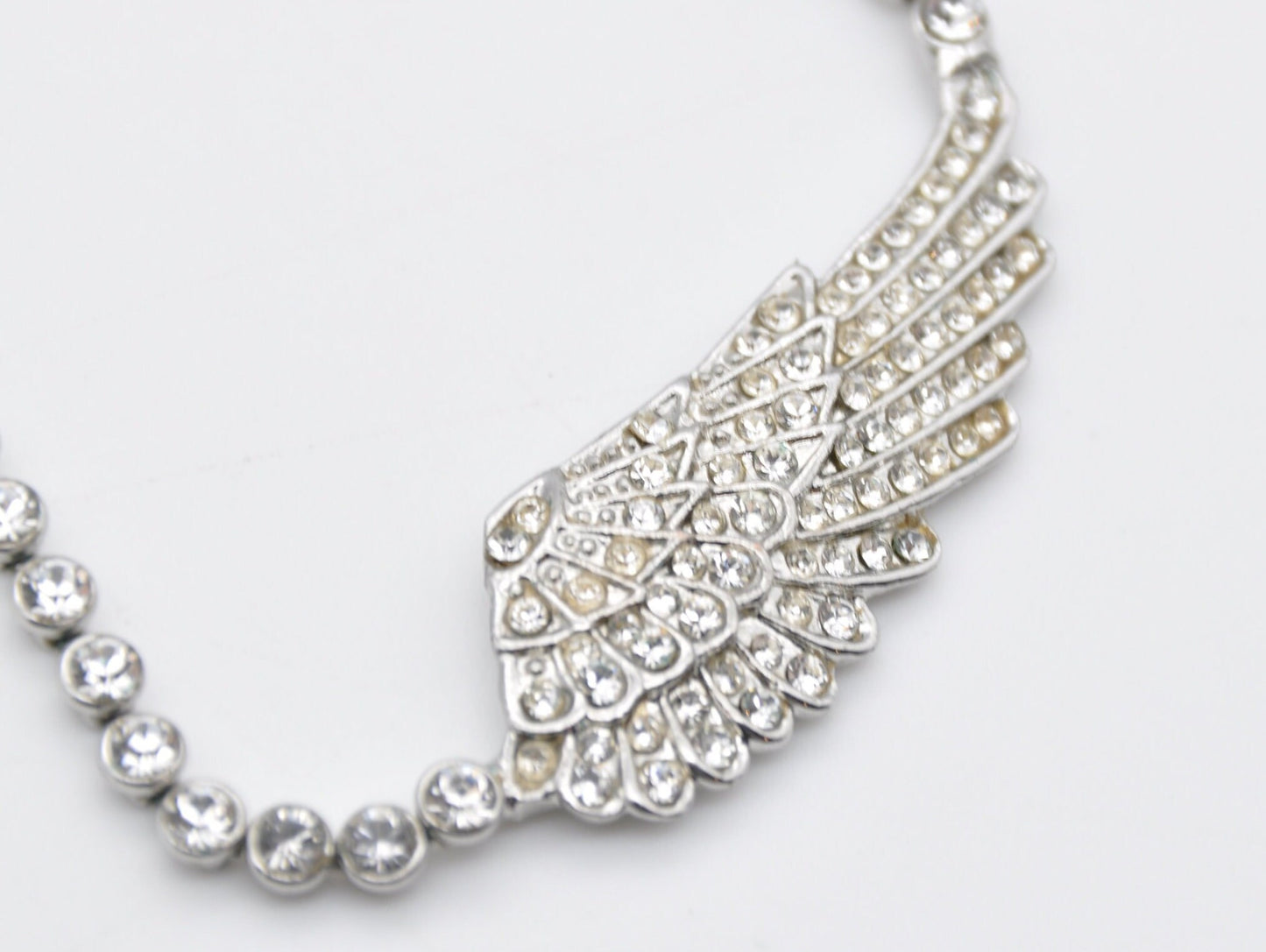 Vintage Butler and Wilson Silver Tone Wing Necklace - Branded Mid-Century Necklace / White Stones / Signed / Flying