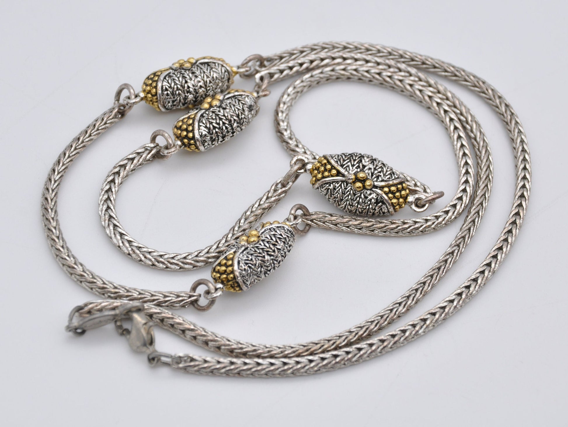 Vintage Silver and Gold Tone NAPIER Necklace - Long / Branded Mid-Century Necklace / Detailed / Stylish / Lobster Claw Closure