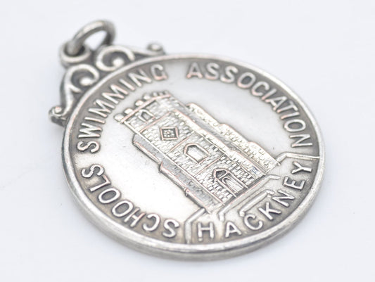 Vintage Silver Plated Swimming Fob - Hackney School Swimming Association / Pocket Watch Fob / Sporting Fob / Detailed / Medal / 1949