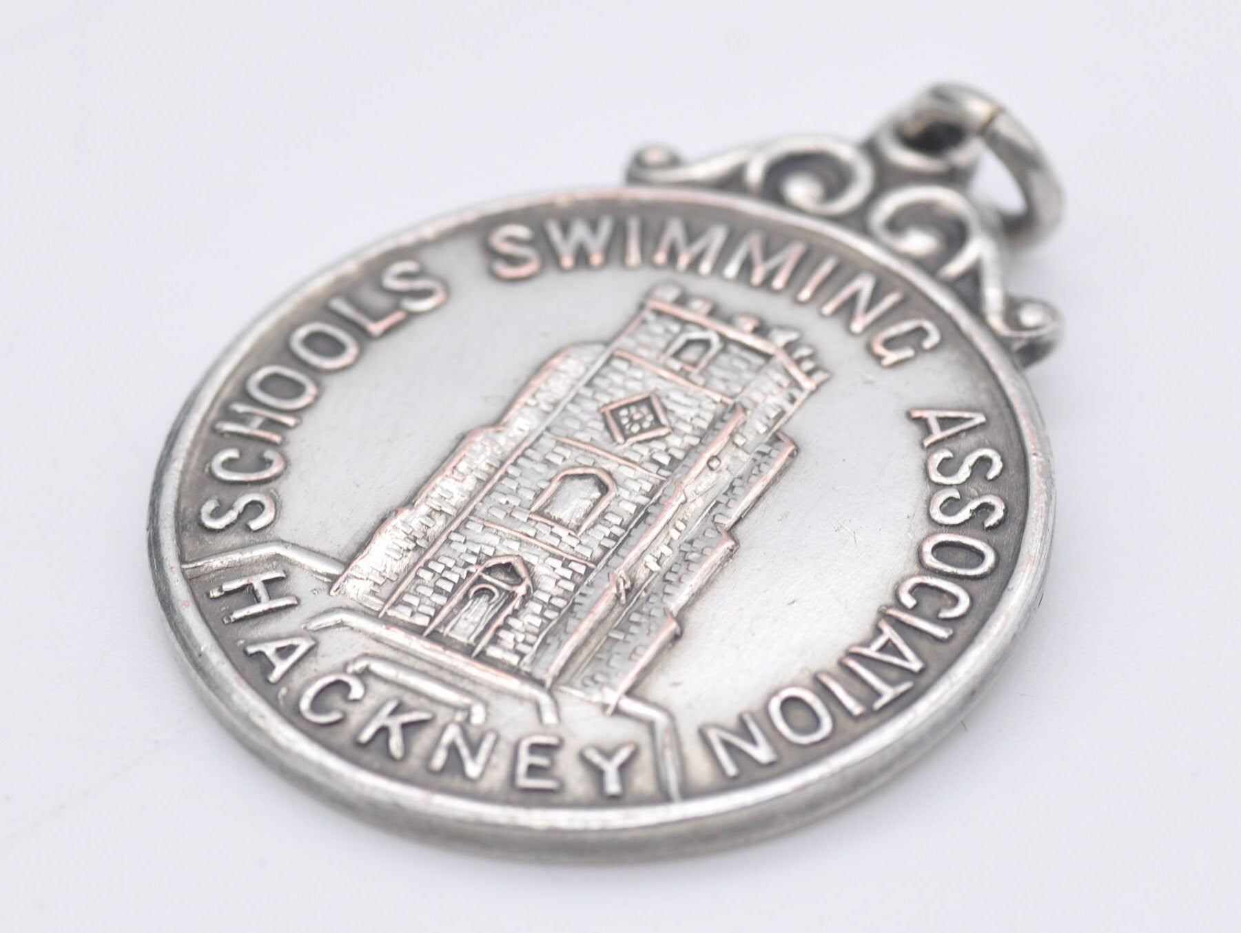 Vintage Silver Plated Swimming Fob - Hackney School Swimming Association / Pocket Watch Fob / Sporting Fob / Detailed / Medal / 1949