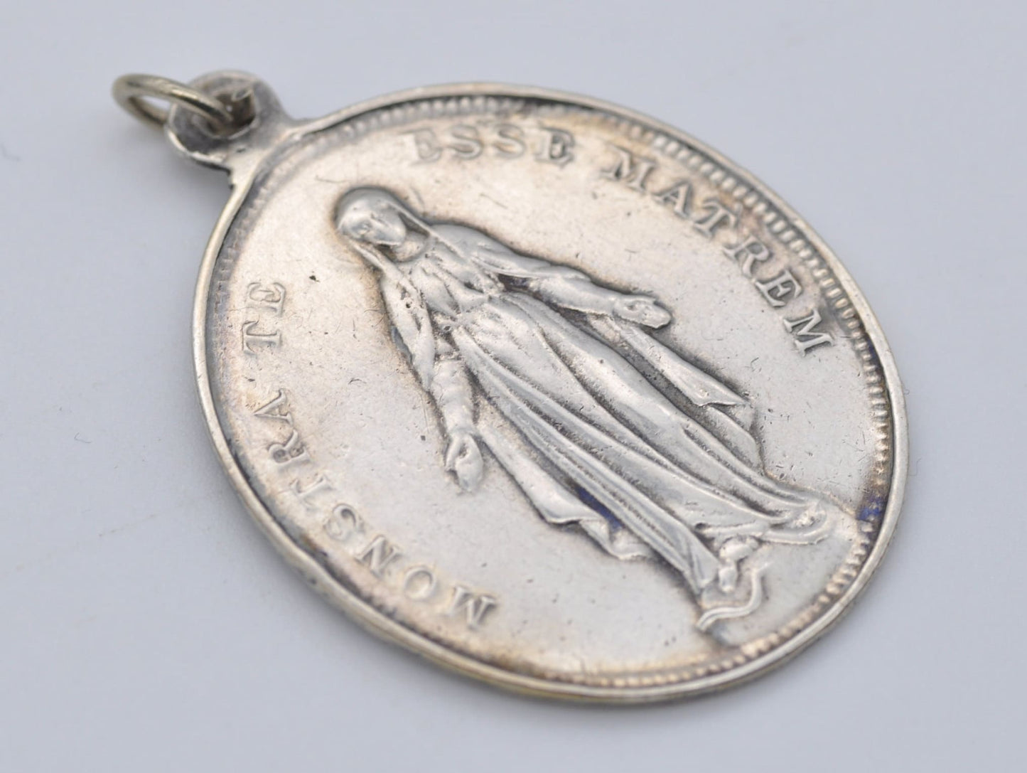 Antique 1910 Sterling Silver Virgin Mary Pendant - Congregation of the Children of Mary / Monstra Te Esse Matrem / Religious / R.T.W.