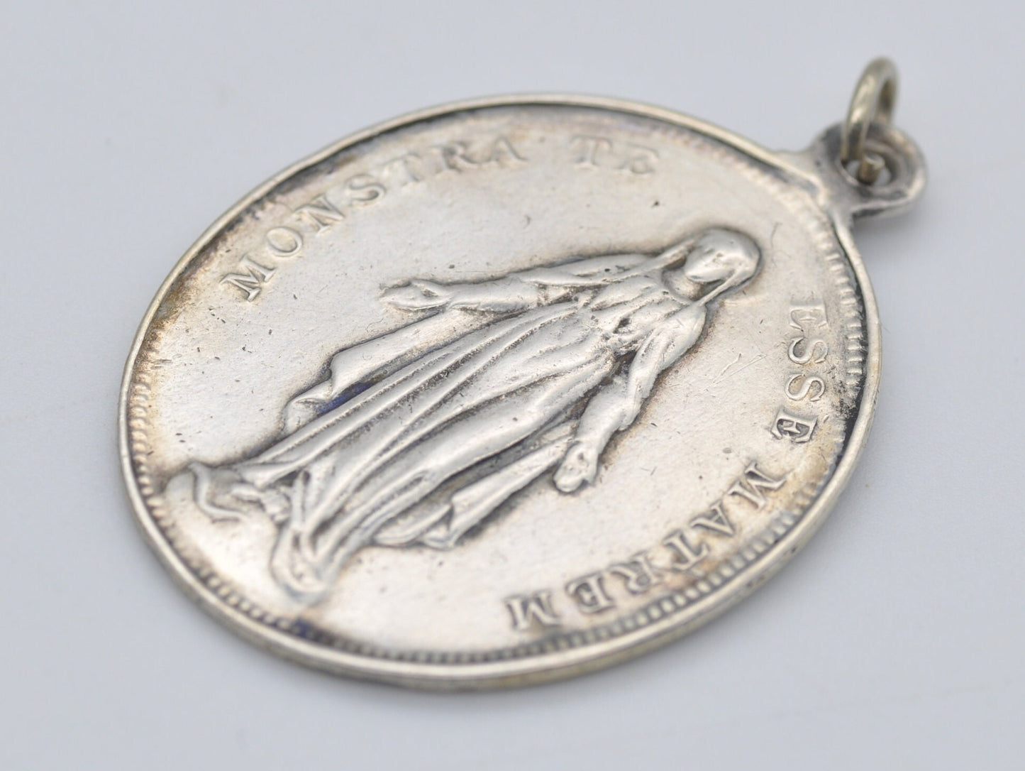 Antique 1910 Sterling Silver Virgin Mary Pendant - Congregation of the Children of Mary / Monstra Te Esse Matrem / Religious / R.T.W.