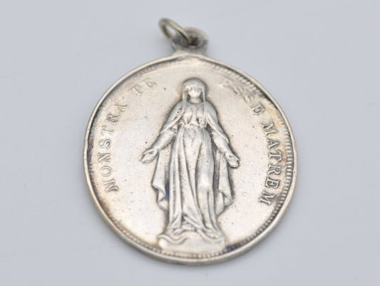 Antique 1910 Sterling Silver Virgin Mary Pendant - Congregation of the Children of Mary / Monstra Te Esse Matrem / Religious / R.T.W.