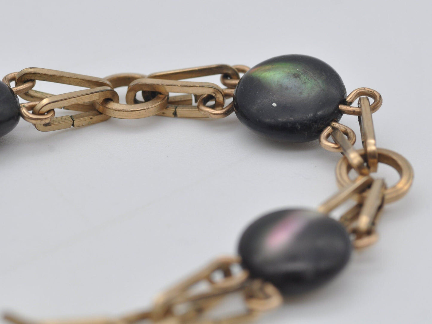 Vintage Rolled Gold & Abalone Shell Bracelet - Mid-Century / Chain / Stunning