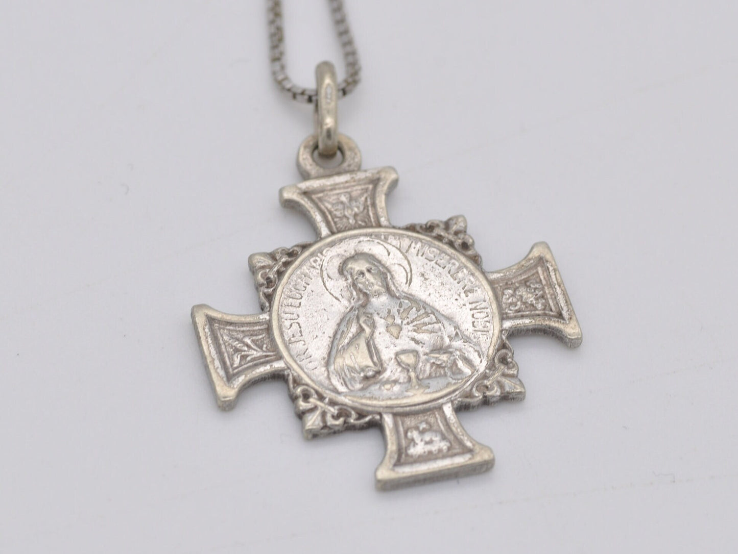 1914 Eucharistic Congress 25th International Lourdes France Silver Pendant - Antique Silver Cross Pendant | Catholic Medal | Jesus and Mary