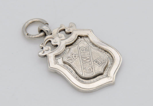 Vintage Sterling Silver Musical Festival Fob - GWR - S & E.U / Silver Shield Fob / Pocket Watch Fob / Medal / 1935 / 1936 / Hallmark