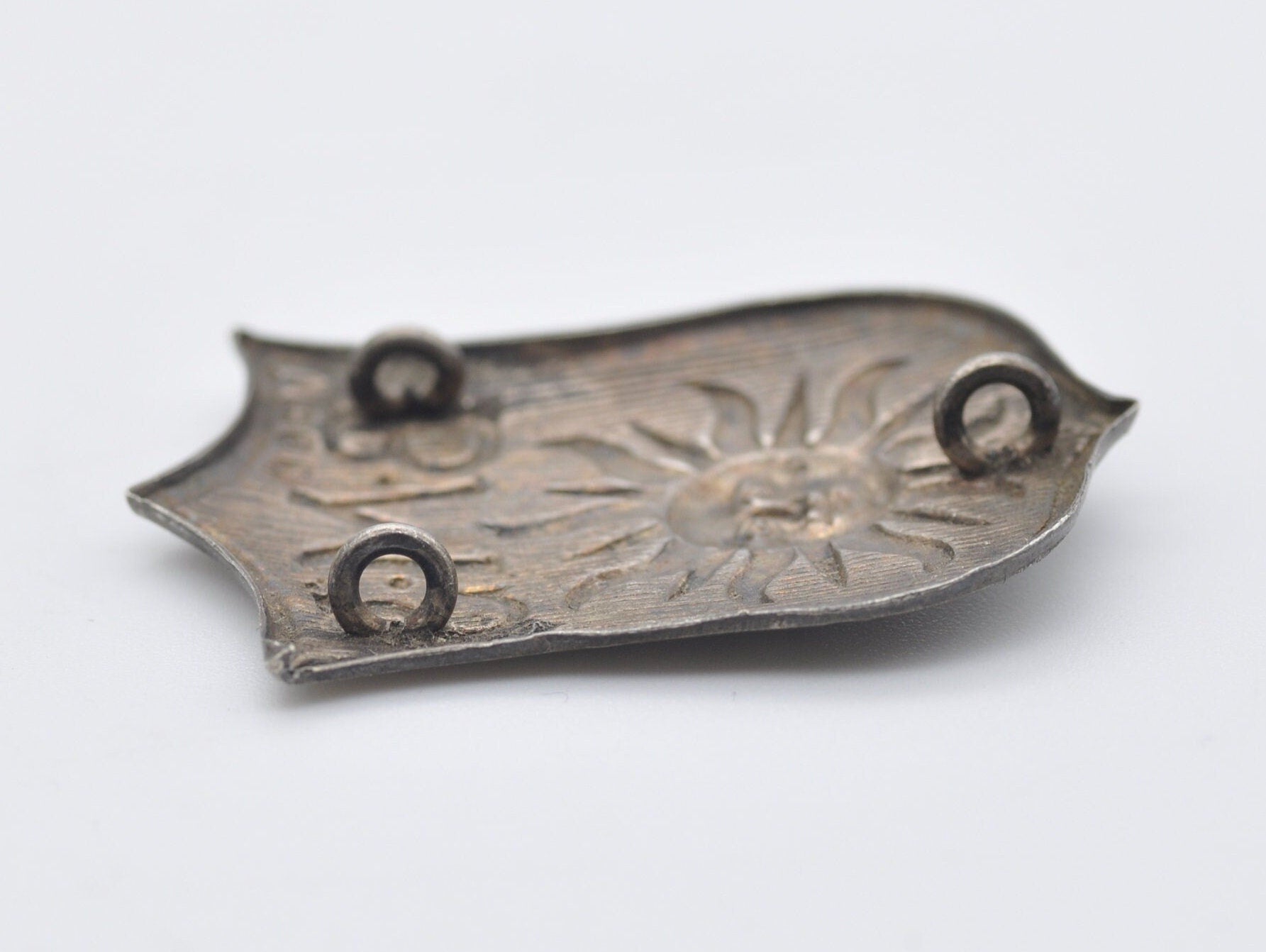 Antique Sterling Silver Shield Cap Badge - 1890s | Victorian | Sun | B.M.S | 1899 | Sun Insurance