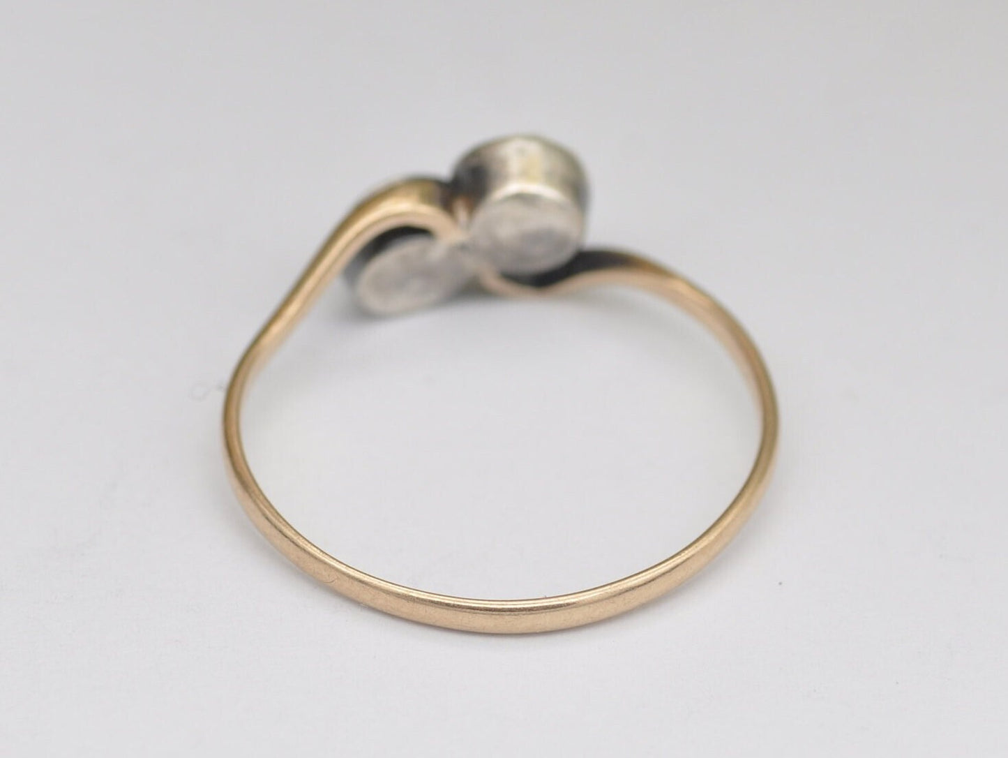 Antique 9ct Gold & Silver Two Stone Paste Twist Ring - Silver Fronted / Toi Et Moi Style / Solitaire / UK Size - N / US Size - 6 3/4