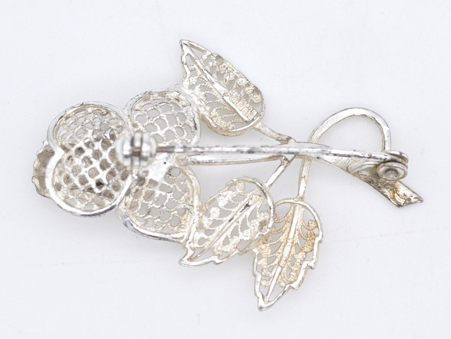 Vintage Sterling Silver Filigree Flower Brooch - Floral / Detailed / 925 / Leaf / Mid-Century