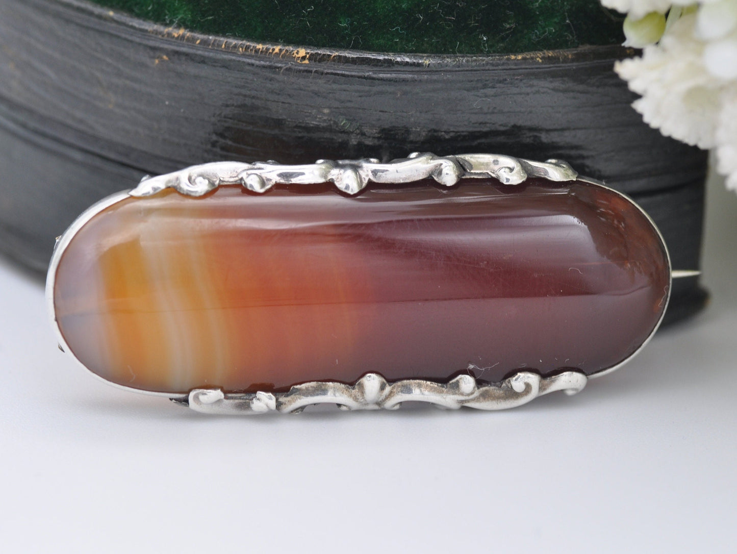 Victorian Silver and Carnelian Brooch - Scottish Agate / Detailed / Ornate / Red Stone / Statement / Pin