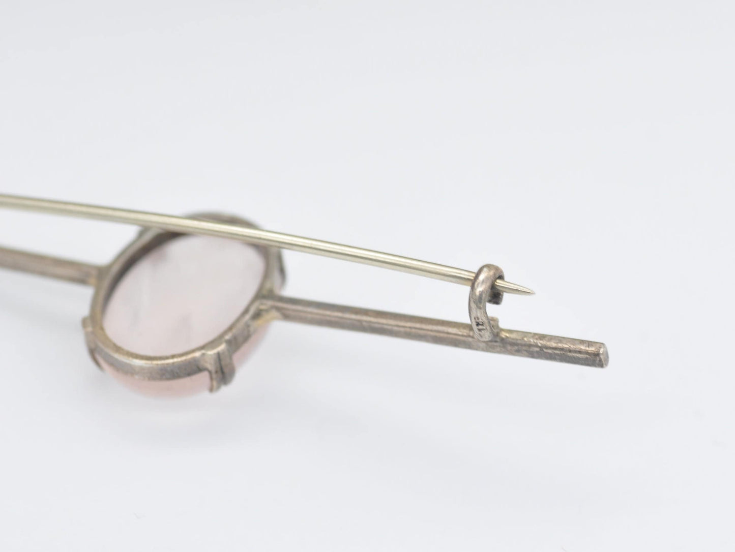 Vintage Silver and Rose Quartz Bar Brooch