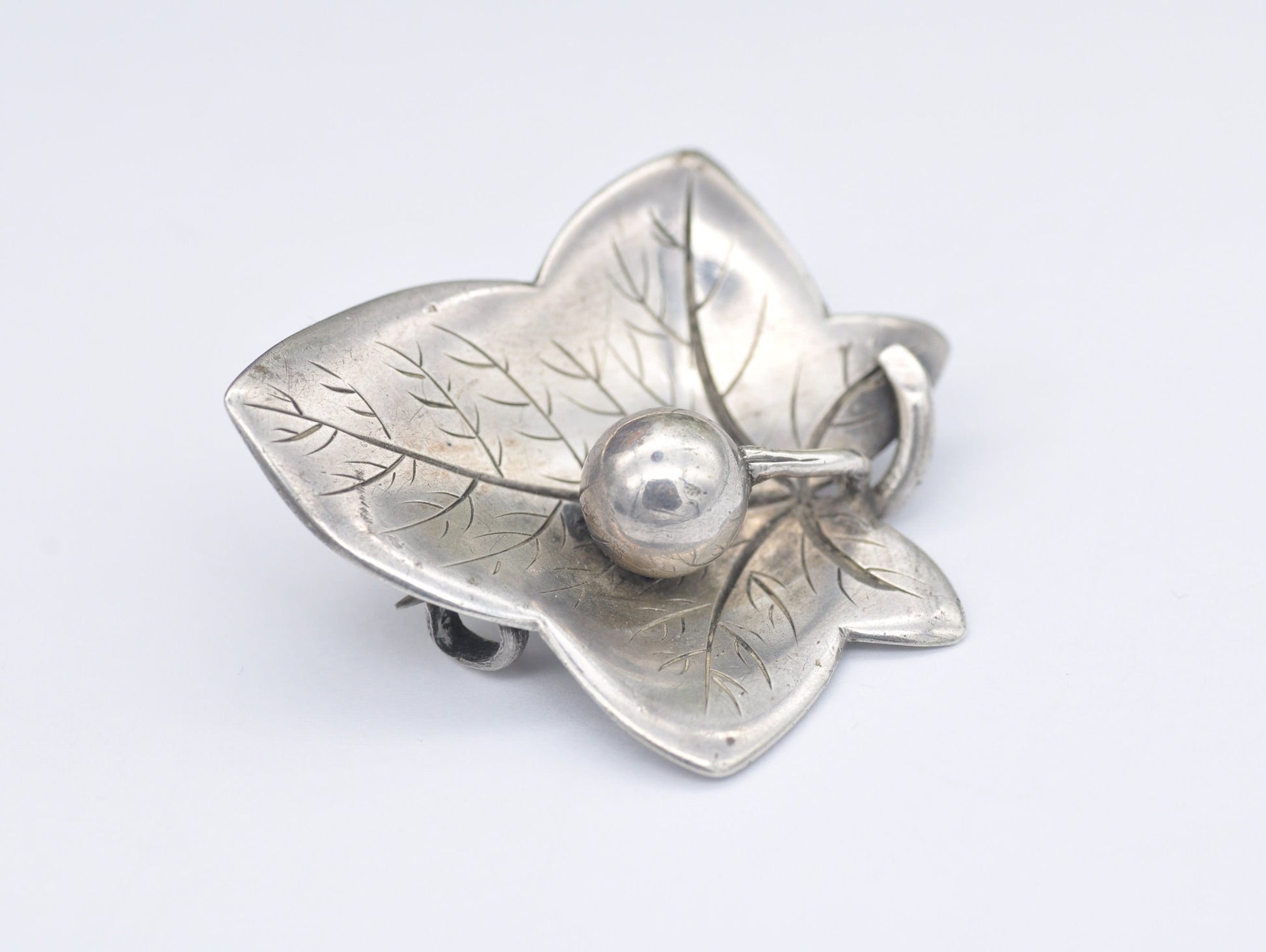 Antique Silver Leaf and Berry Brooch